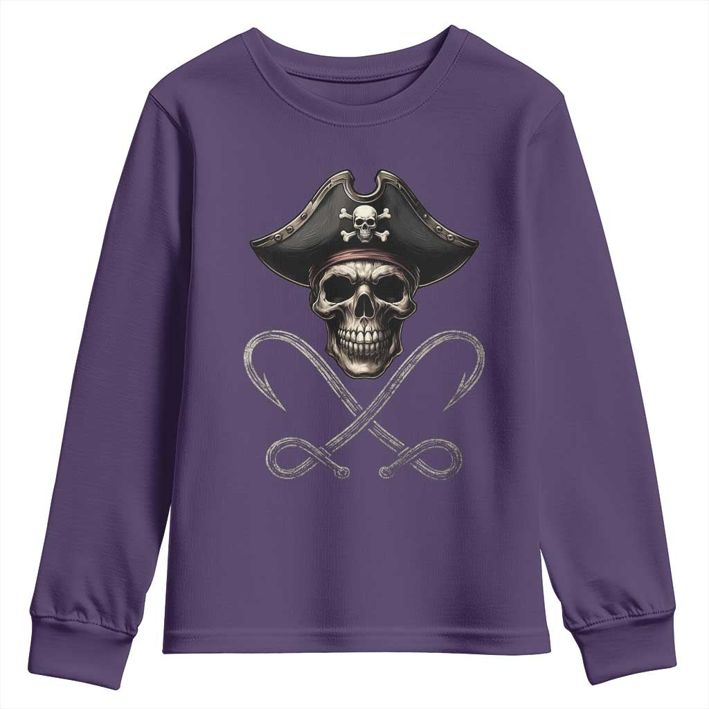 Funny Pirate Fishing Lover Youth Sweatshirt Vintage Pirate Skull Hooks Fishing - Wonder Print Shop
