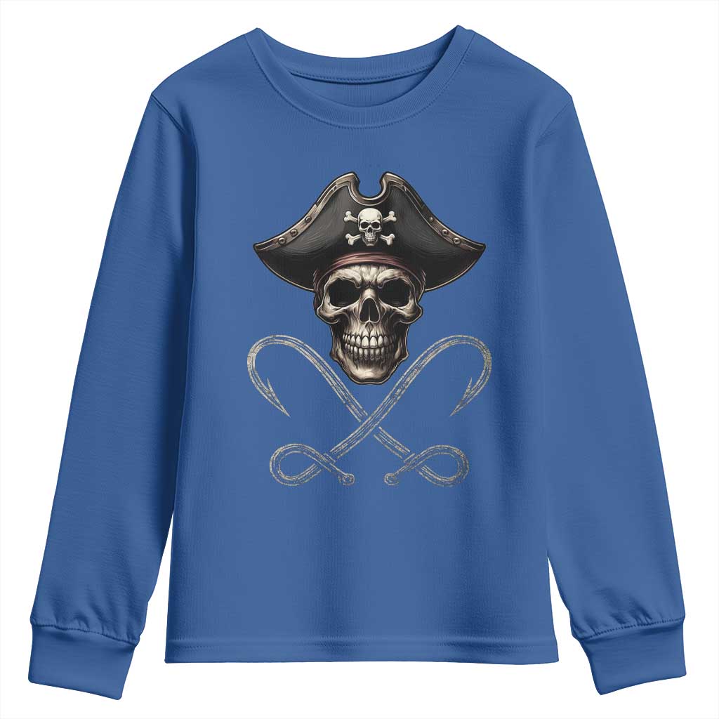 Funny Pirate Fishing Lover Youth Sweatshirt Vintage Pirate Skull Hooks Fishing - Wonder Print Shop