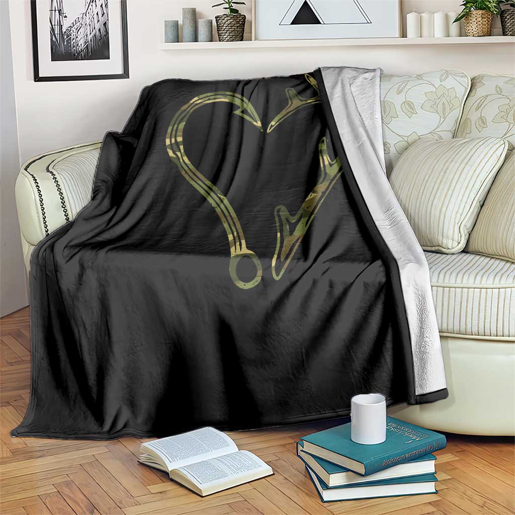 Fishing And Hunting Vintage Camo Hook Antler Heart Throw Blanket - Wonder Print Shop