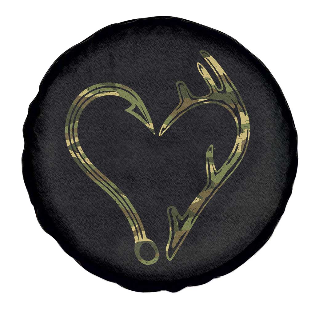 Fishing And Hunting Vintage Camo Hook Antler Heart Spare Tire Cover - Wonder Print Shop