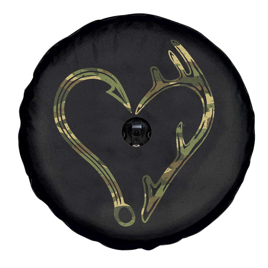 Fishing And Hunting Vintage Camo Hook Antler Heart Spare Tire Cover - Wonder Print Shop