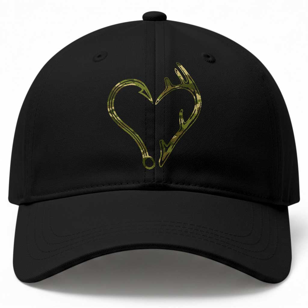 Fishing And Hunting Vintage Camo Hook Antler Heart Baseball Cap