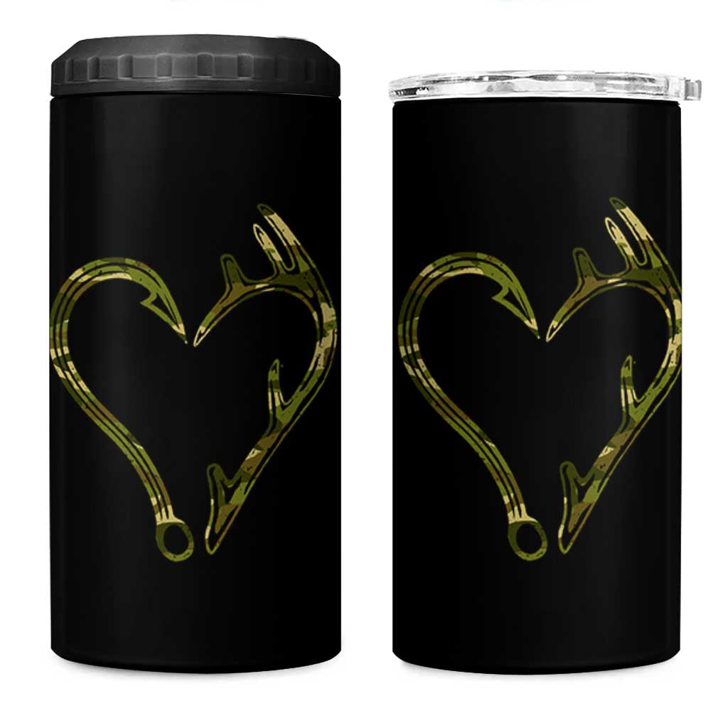 Fishing And Hunting Vintage Camo Hook Antler Heart 4 in 1 Can Cooler Tumbler - Wonder Print Shop