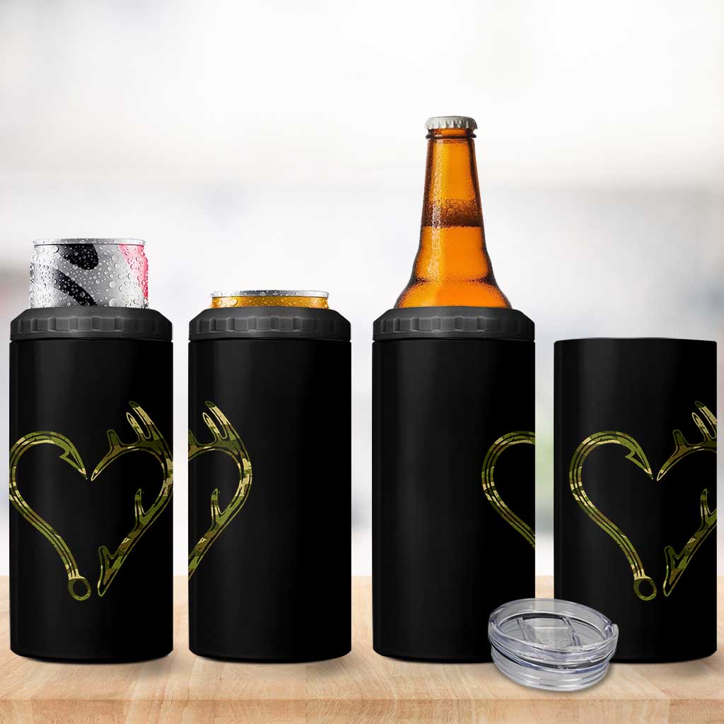 Fishing And Hunting Vintage Camo Hook Antler Heart 4 in 1 Can Cooler Tumbler - Wonder Print Shop