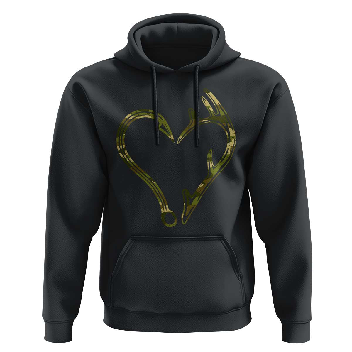 Fishing And Hunting Vintage Camo Hook Antler Heart Hoodie - Wonder Print Shop