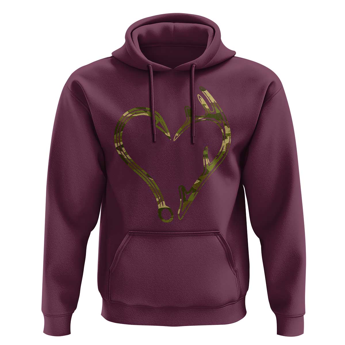 Fishing And Hunting Vintage Camo Hook Antler Heart Hoodie - Wonder Print Shop