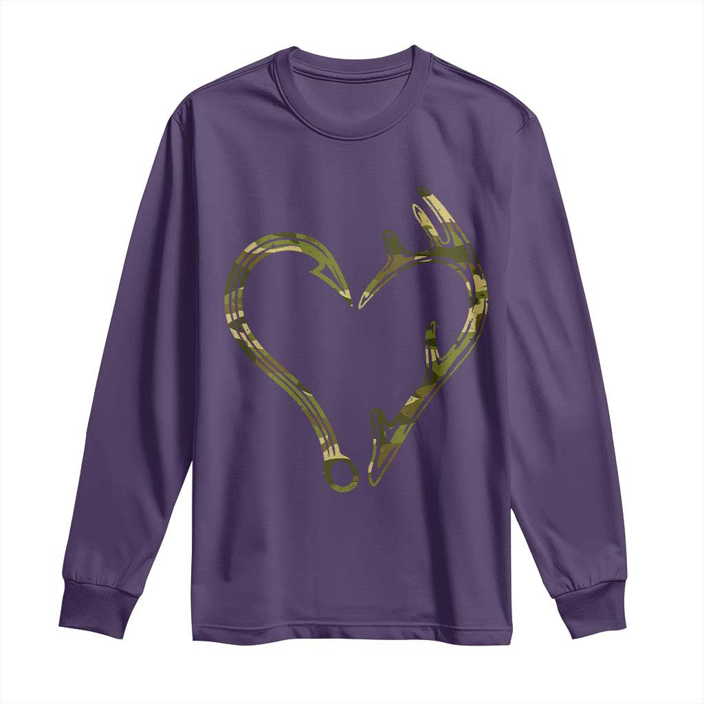 Fishing And Hunting Vintage Camo Hook Antler Heart Long Sleeve Shirt - Wonder Print Shop
