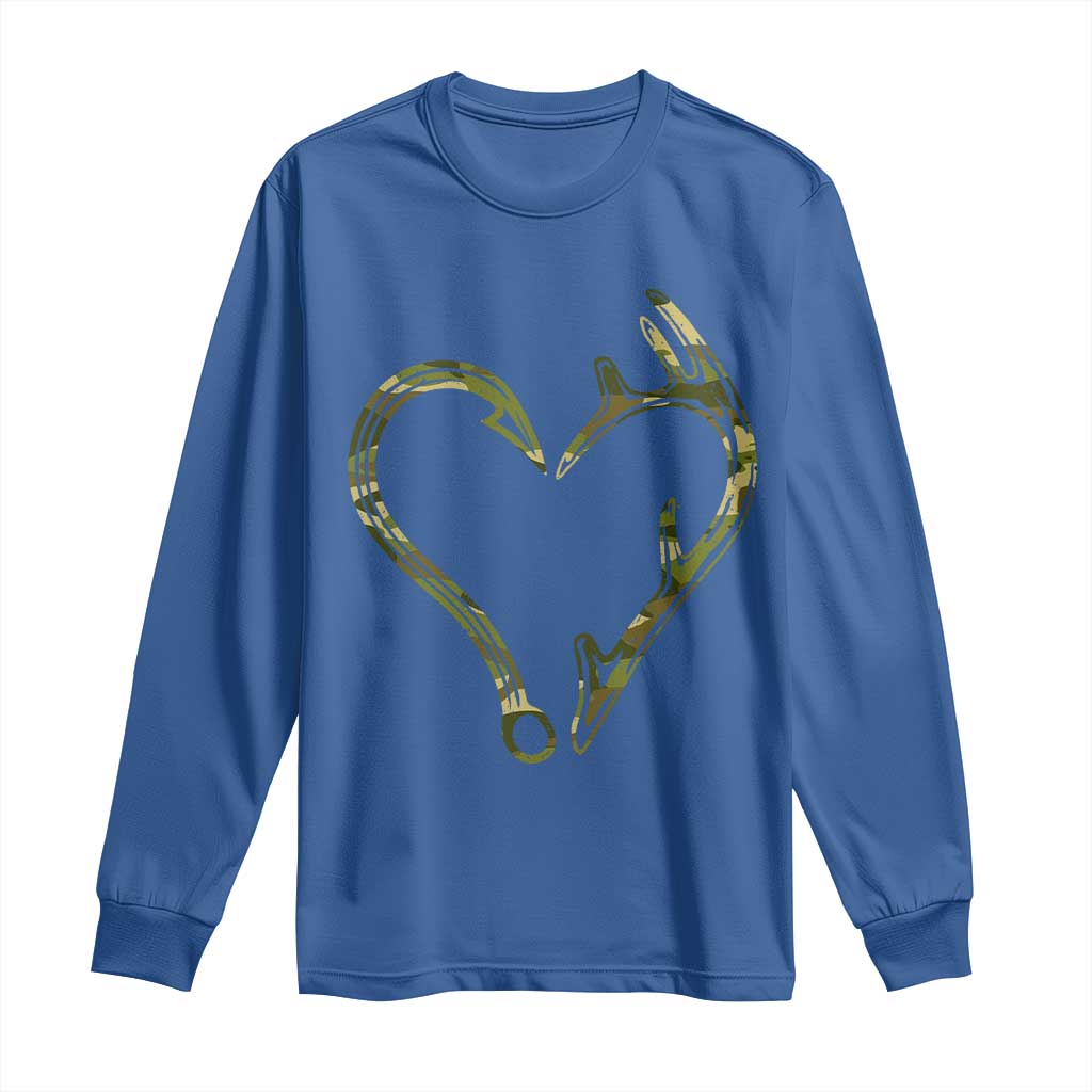 Fishing And Hunting Vintage Camo Hook Antler Heart Long Sleeve Shirt - Wonder Print Shop