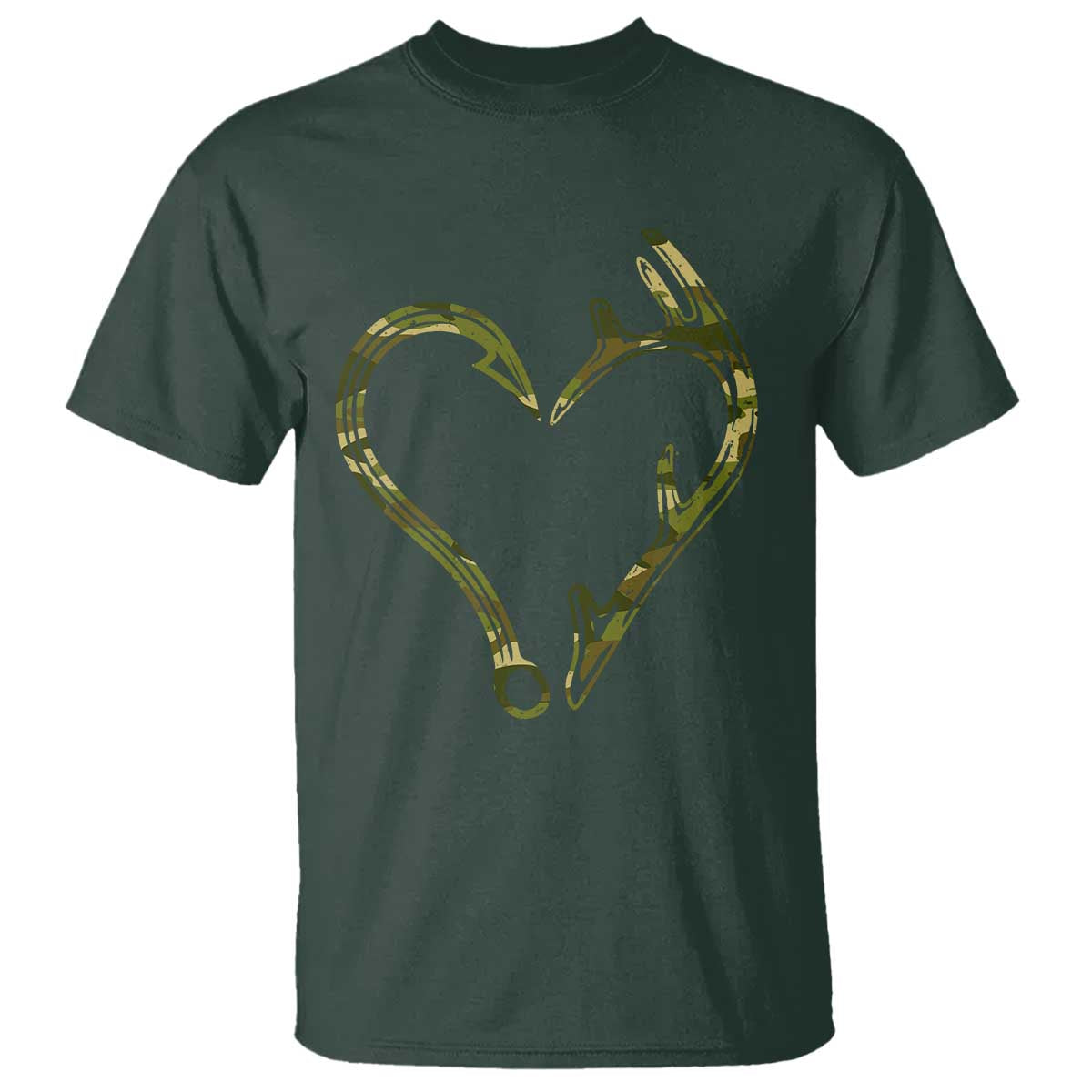 Fishing And Hunting Vintage Camo Hook Antler Heart T Shirt - Wonder Print Shop
