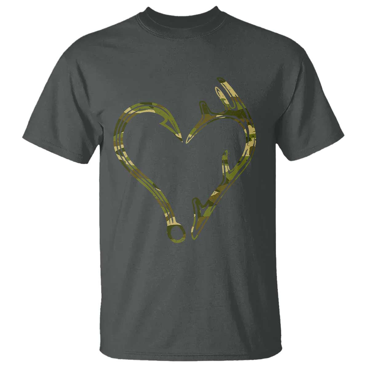 Fishing And Hunting Vintage Camo Hook Antler Heart T Shirt - Wonder Print Shop