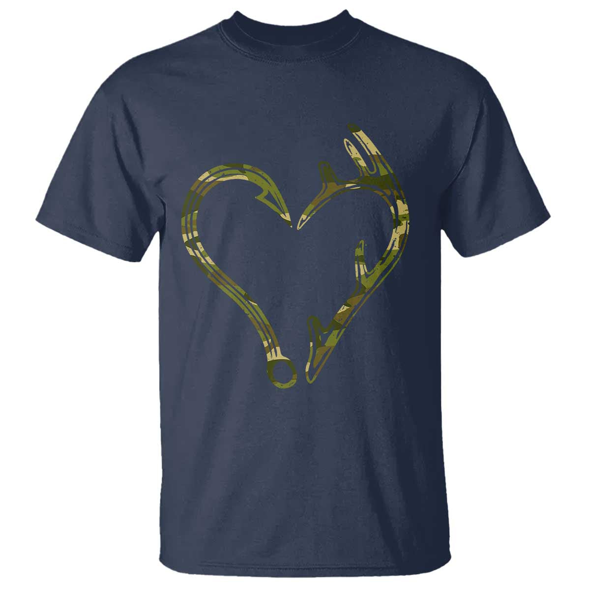 Fishing And Hunting Vintage Camo Hook Antler Heart T Shirt - Wonder Print Shop