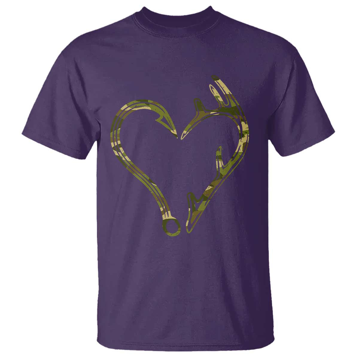 Fishing And Hunting Vintage Camo Hook Antler Heart T Shirt - Wonder Print Shop