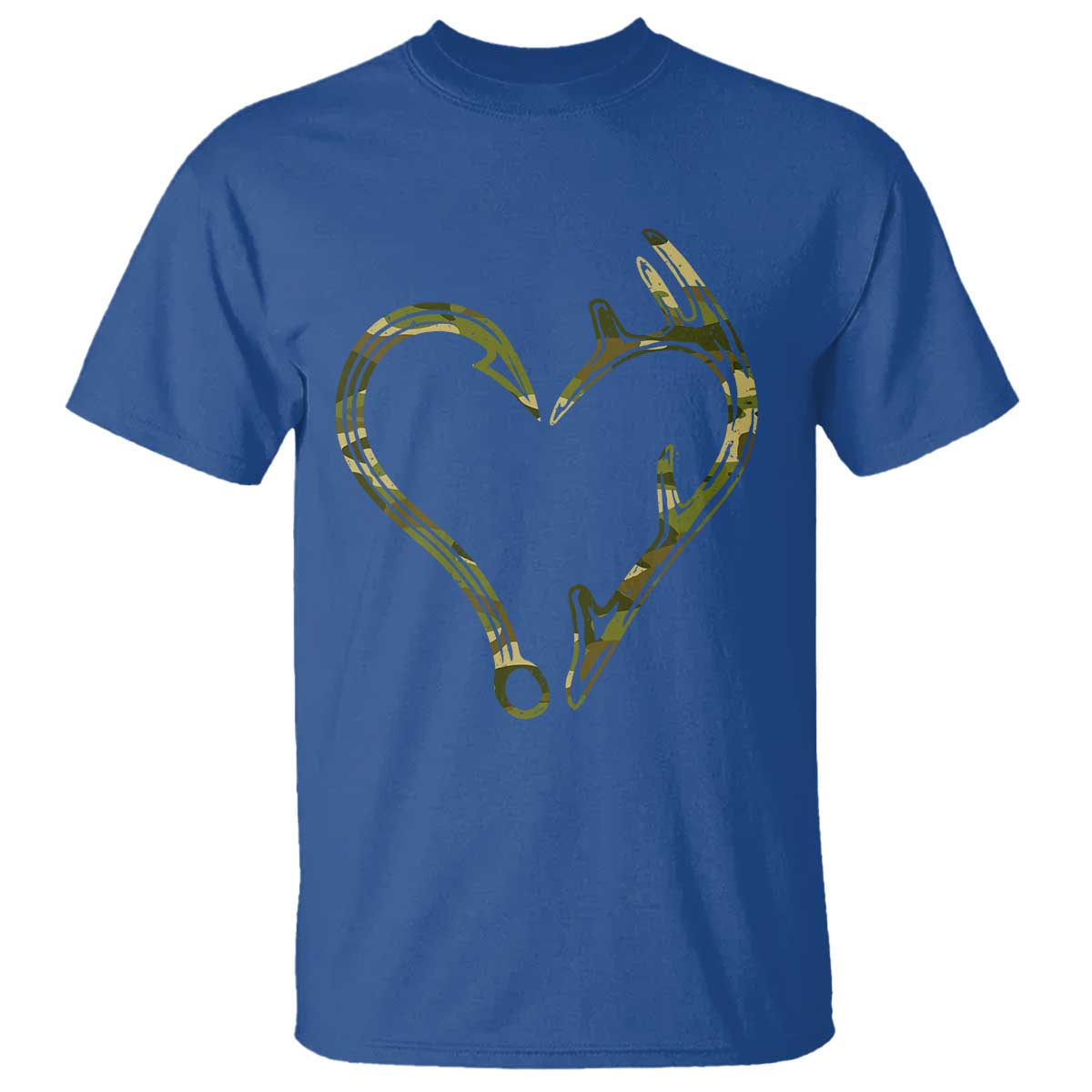 Fishing And Hunting Vintage Camo Hook Antler Heart T Shirt - Wonder Print Shop