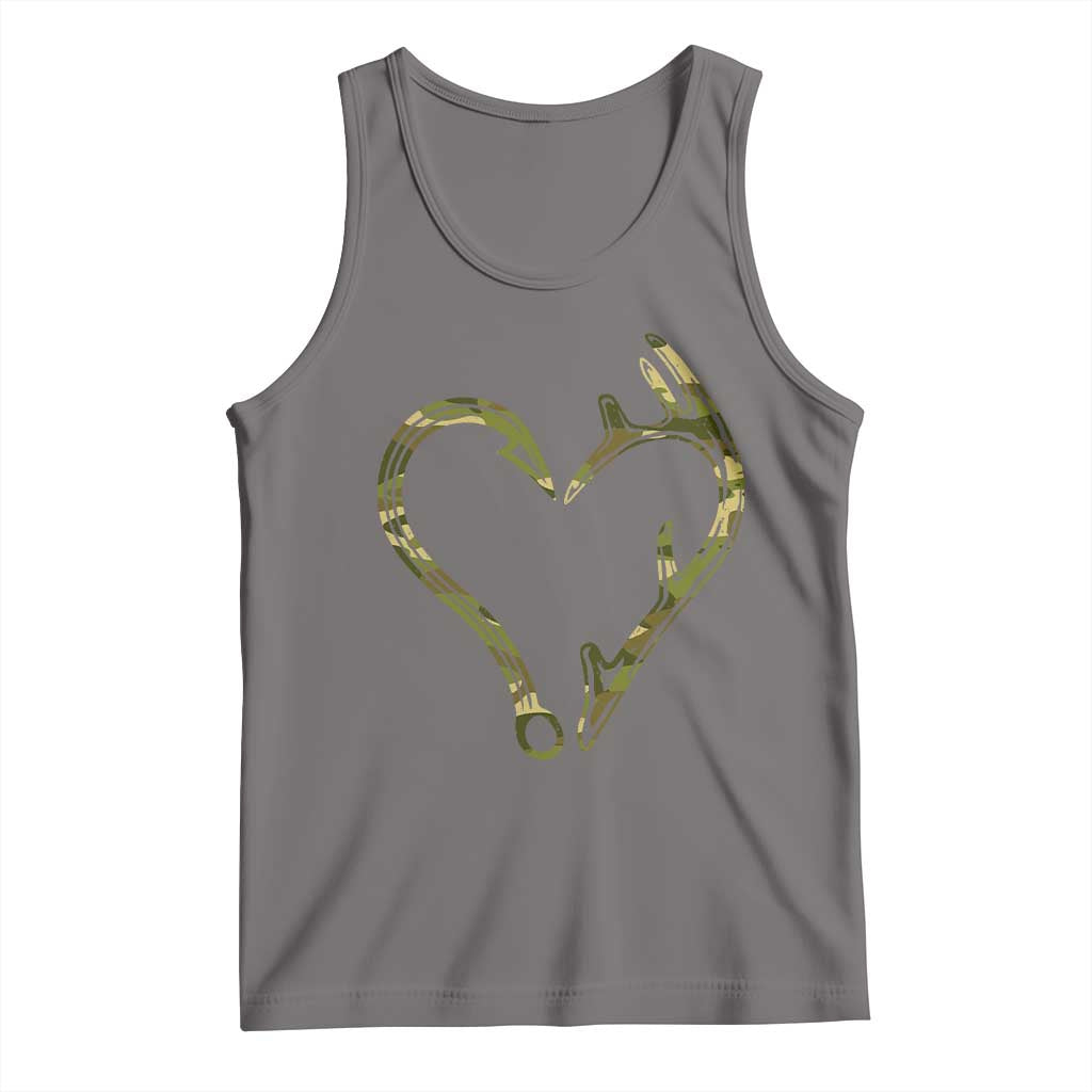 Fishing And Hunting Vintage Camo Hook Antler Heart Tank Top - Wonder Print Shop