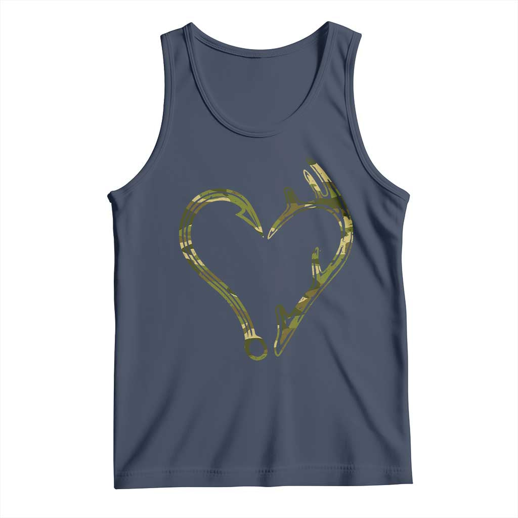 Fishing And Hunting Vintage Camo Hook Antler Heart Tank Top - Wonder Print Shop
