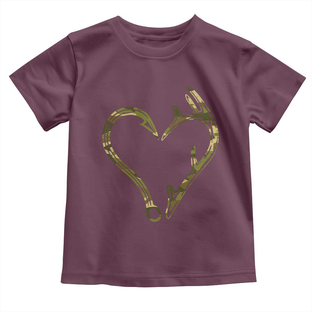 Fishing And Hunting Vintage Camo Hook Antler Heart Toddler T Shirt - Wonder Print Shop