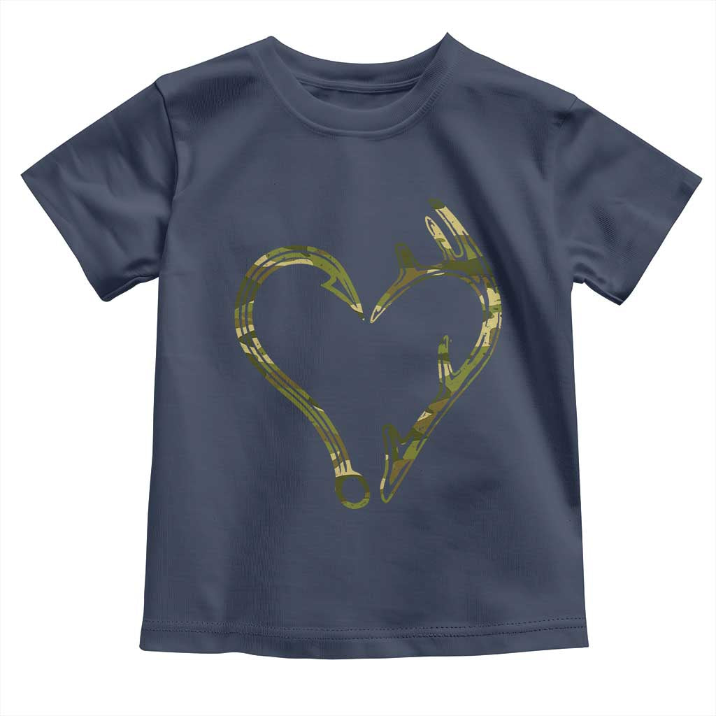 Fishing And Hunting Vintage Camo Hook Antler Heart Toddler T Shirt - Wonder Print Shop