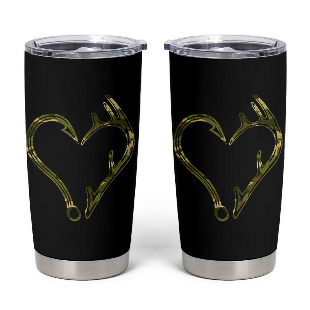 Fishing And Hunting Vintage Camo Hook Antler Heart Tumbler Cup - Wonder Print Shop