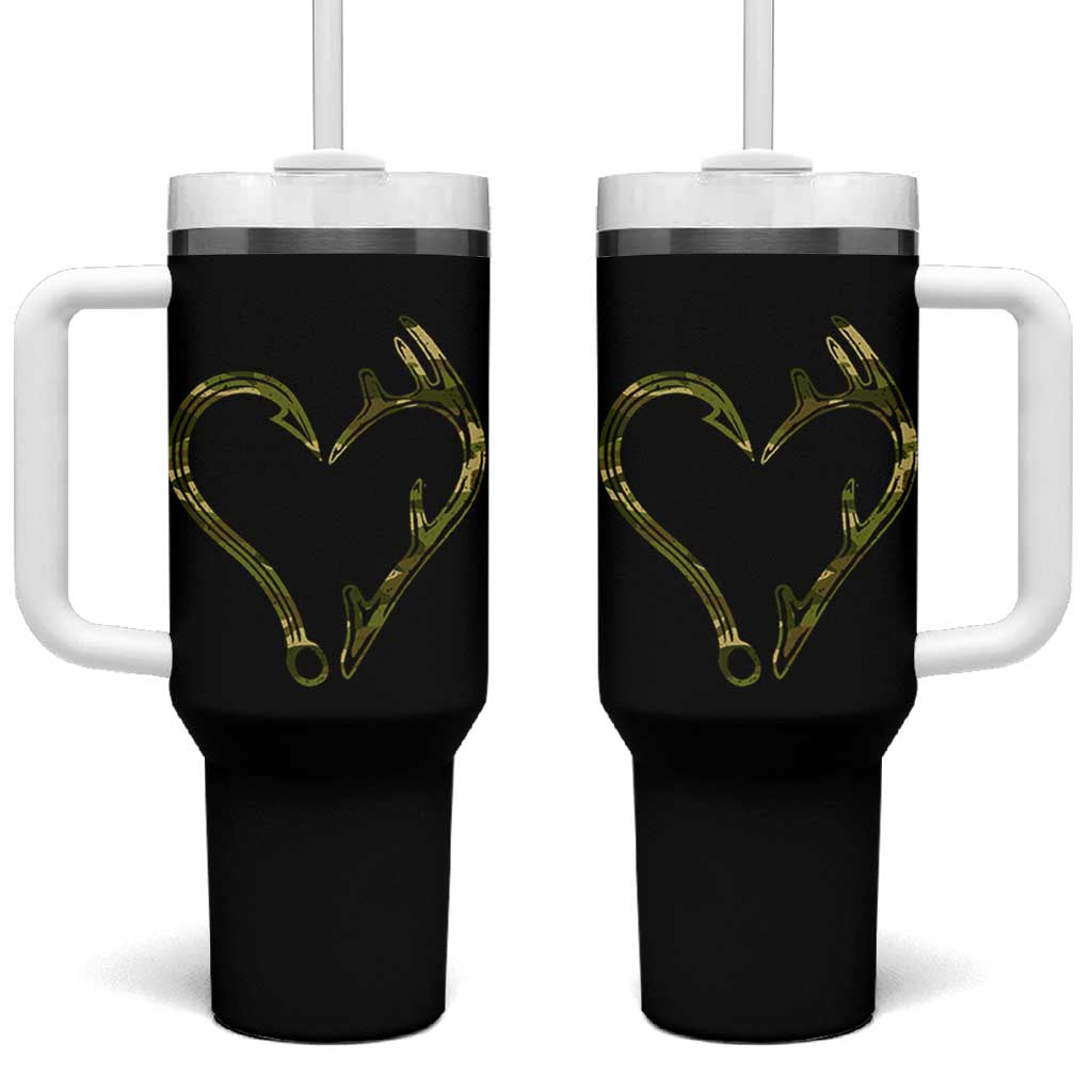 Fishing And Hunting Vintage Camo Hook Antler Heart Tumbler With Handle - Wonder Print Shop