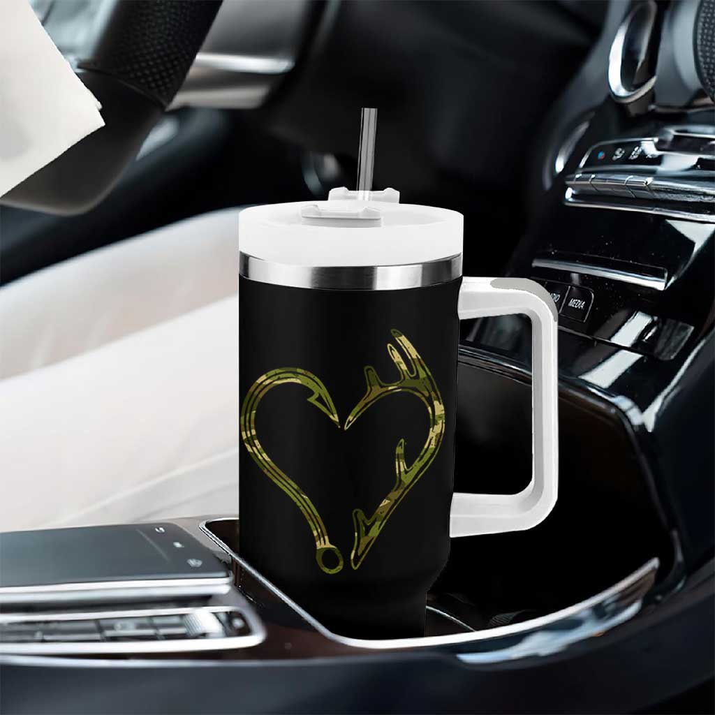 Fishing And Hunting Vintage Camo Hook Antler Heart Tumbler With Handle - Wonder Print Shop