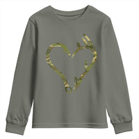 Fishing And Hunting Vintage Camo Hook Antler Heart Youth Sweatshirt - Wonder Print Shop