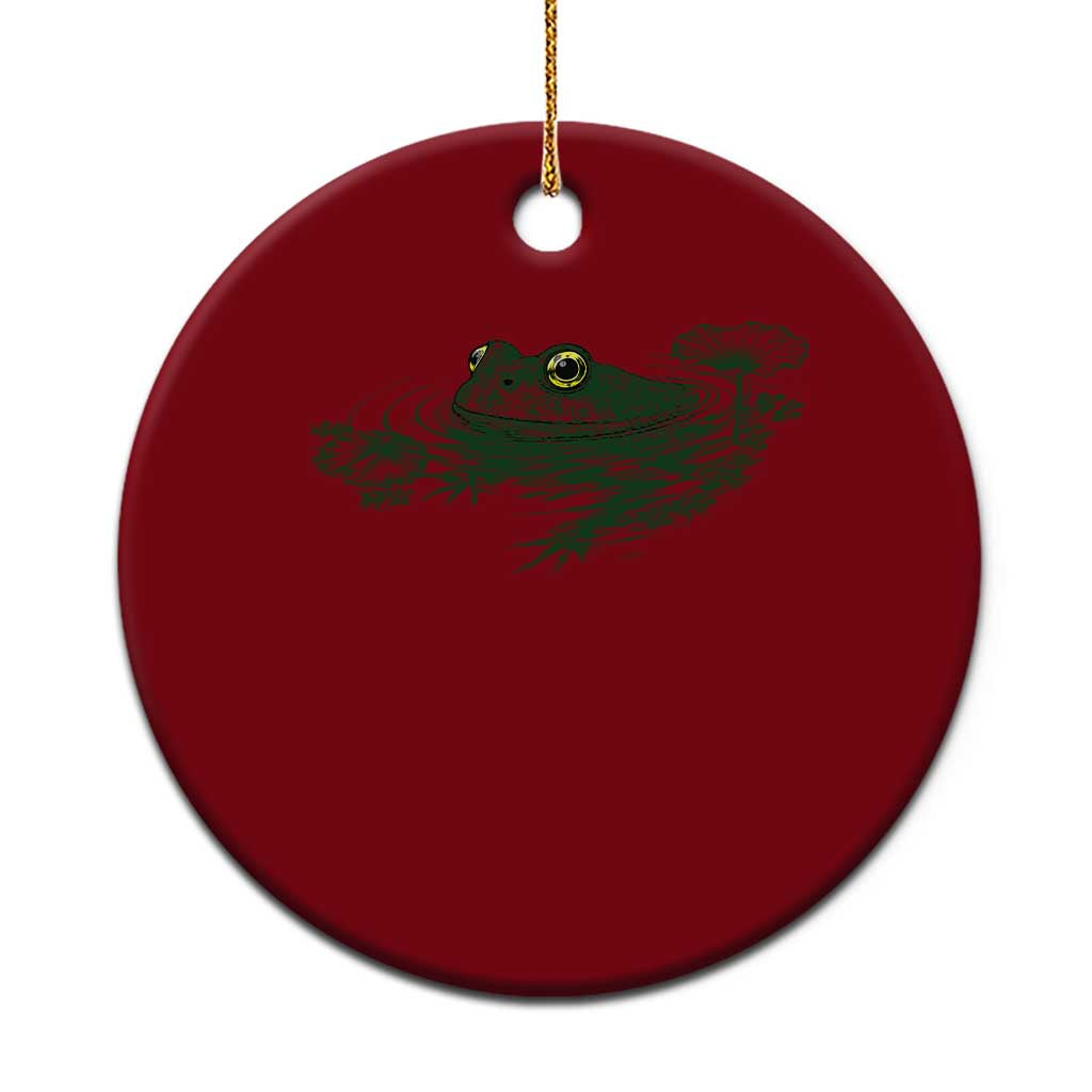 Funny Frog Swimming in Pond Cottagecore Style Ceramic Ornament