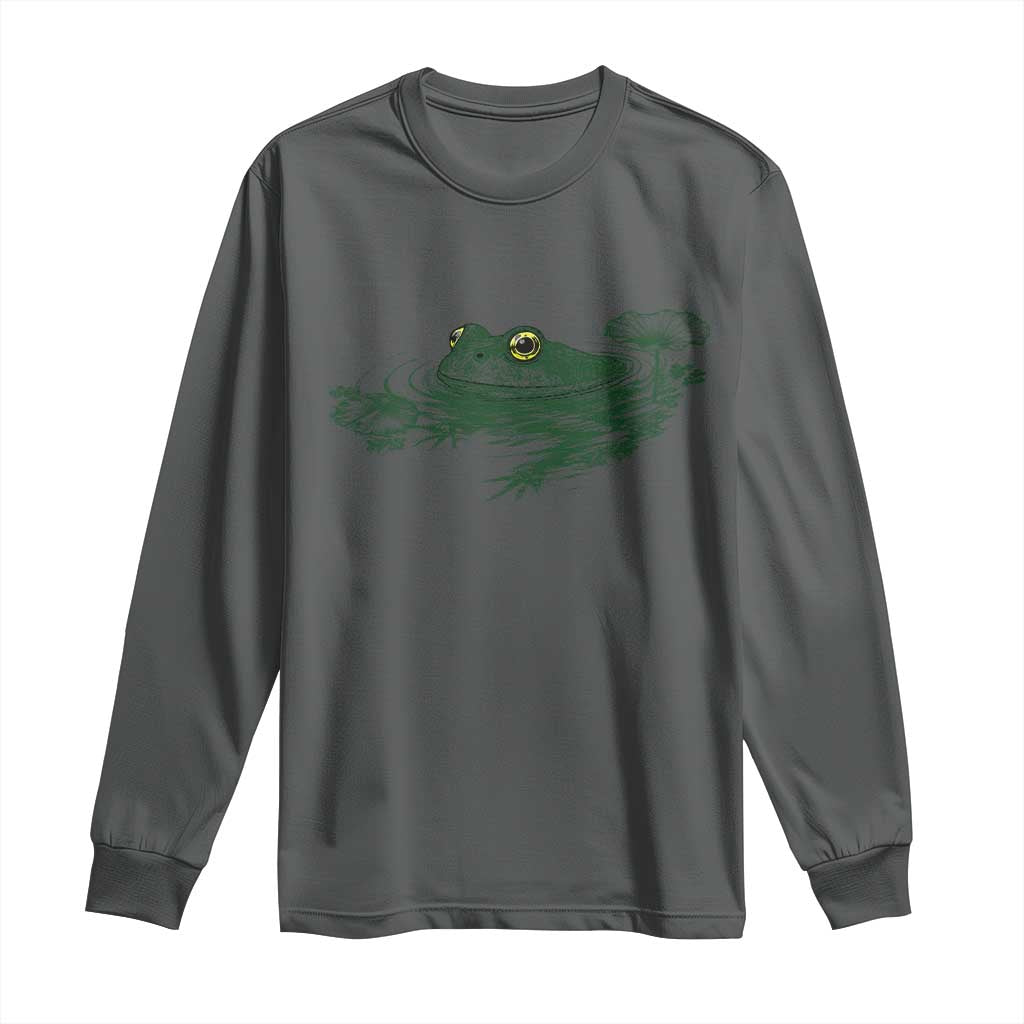 Funny Frog Swimming in Pond Cottagecore Style Long Sleeve Shirt