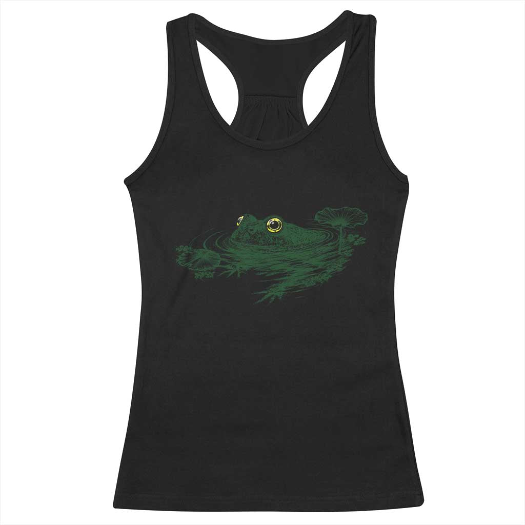 Funny Frog Swimming in Pond Cottagecore Style Racerback Tank Top
