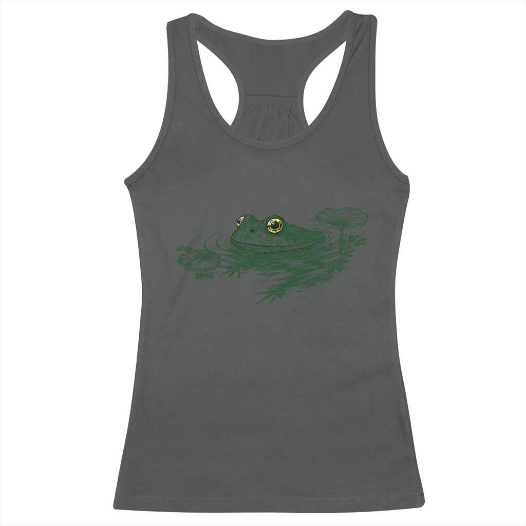 Funny Frog Swimming in Pond Cottagecore Style Racerback Tank Top