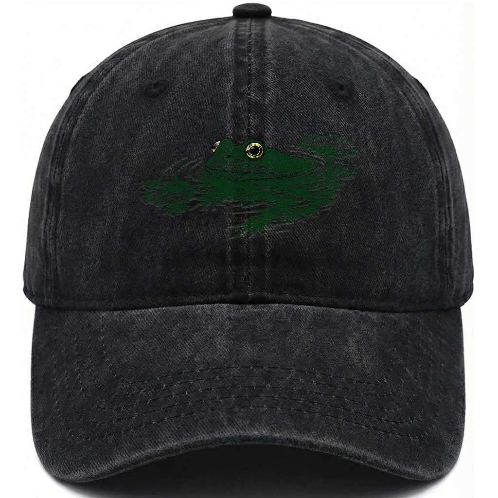 Funny Frog Swimming in Pond Cottagecore Style Washed Cotton Baseball Cap