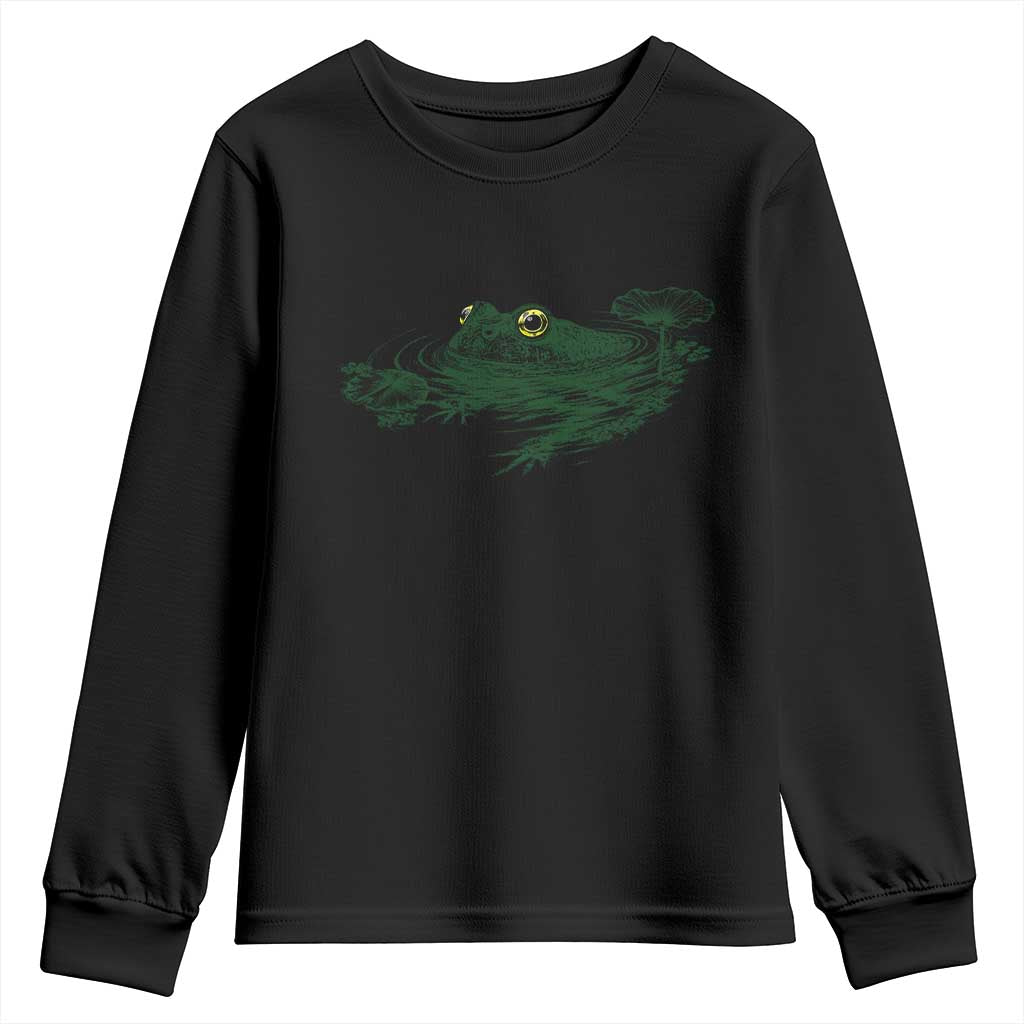 Funny Frog Swimming in Pond Cottagecore Style Youth Sweatshirt
