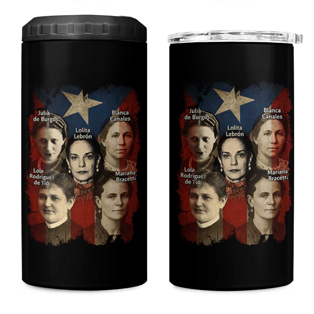 Puerto Rican Heroines 4 in 1 Can Cooler Tumbler Boricua Julia Lolita Blanca Mariana Lola Puerto Rico Flag - Wonder Print Shop