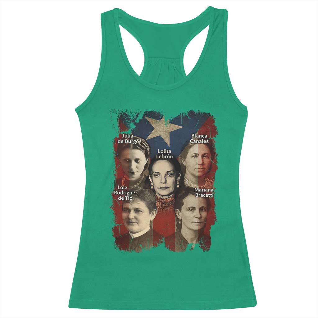 Puerto Rican Heroines Racerback Tank Top Boricua Julia Lolita Blanca Mariana Lola Puerto Rico Flag - Wonder Print Shop