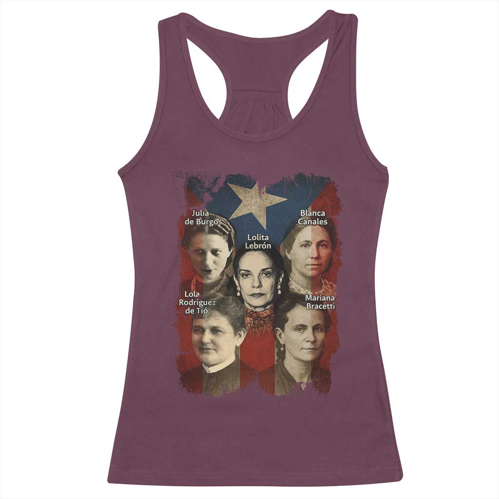 Puerto Rican Heroines Racerback Tank Top Boricua Julia Lolita Blanca Mariana Lola Puerto Rico Flag - Wonder Print Shop
