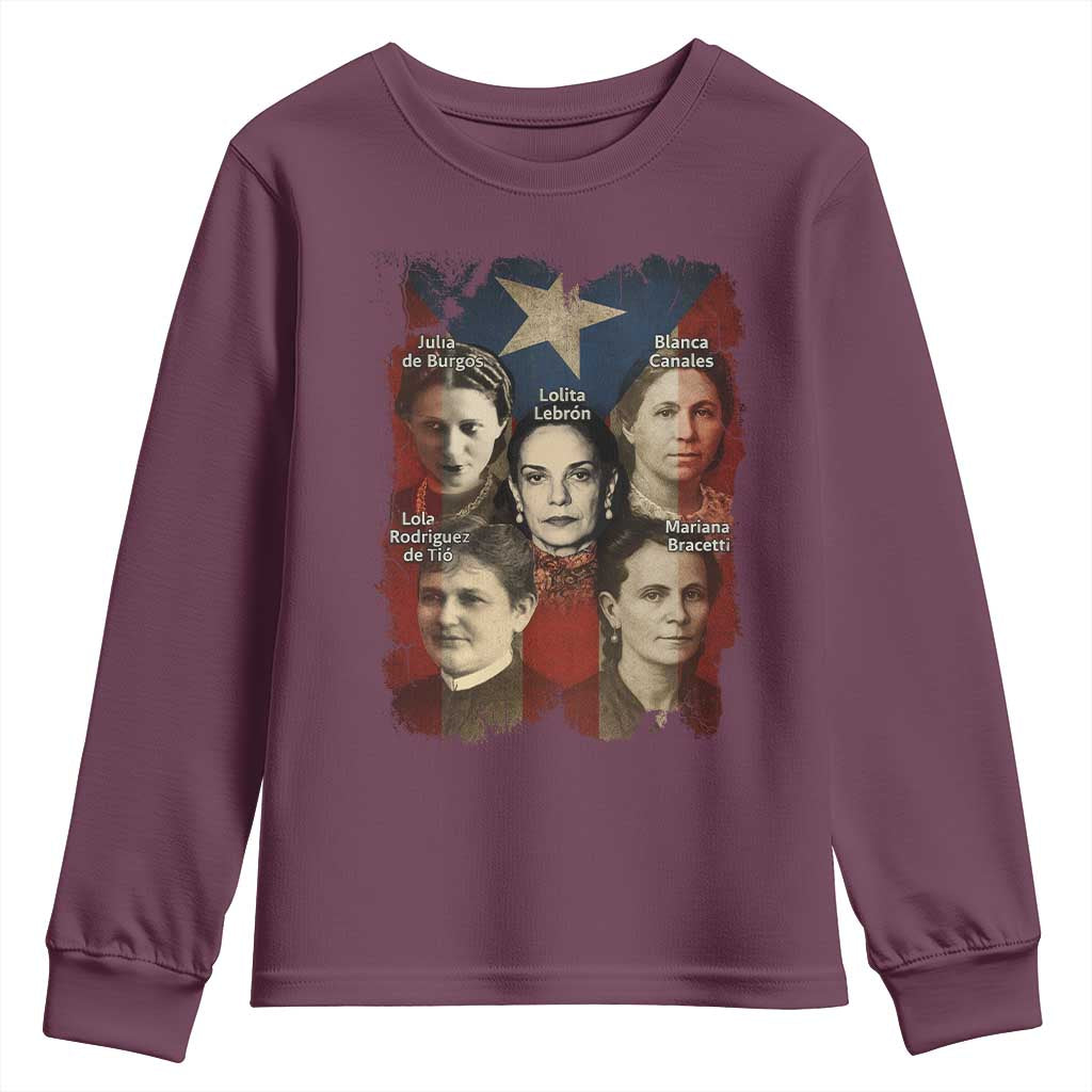 Puerto Rican Heroines Youth Sweatshirt Boricua Julia Lolita Blanca Mariana Lola Puerto Rico Flag - Wonder Print Shop