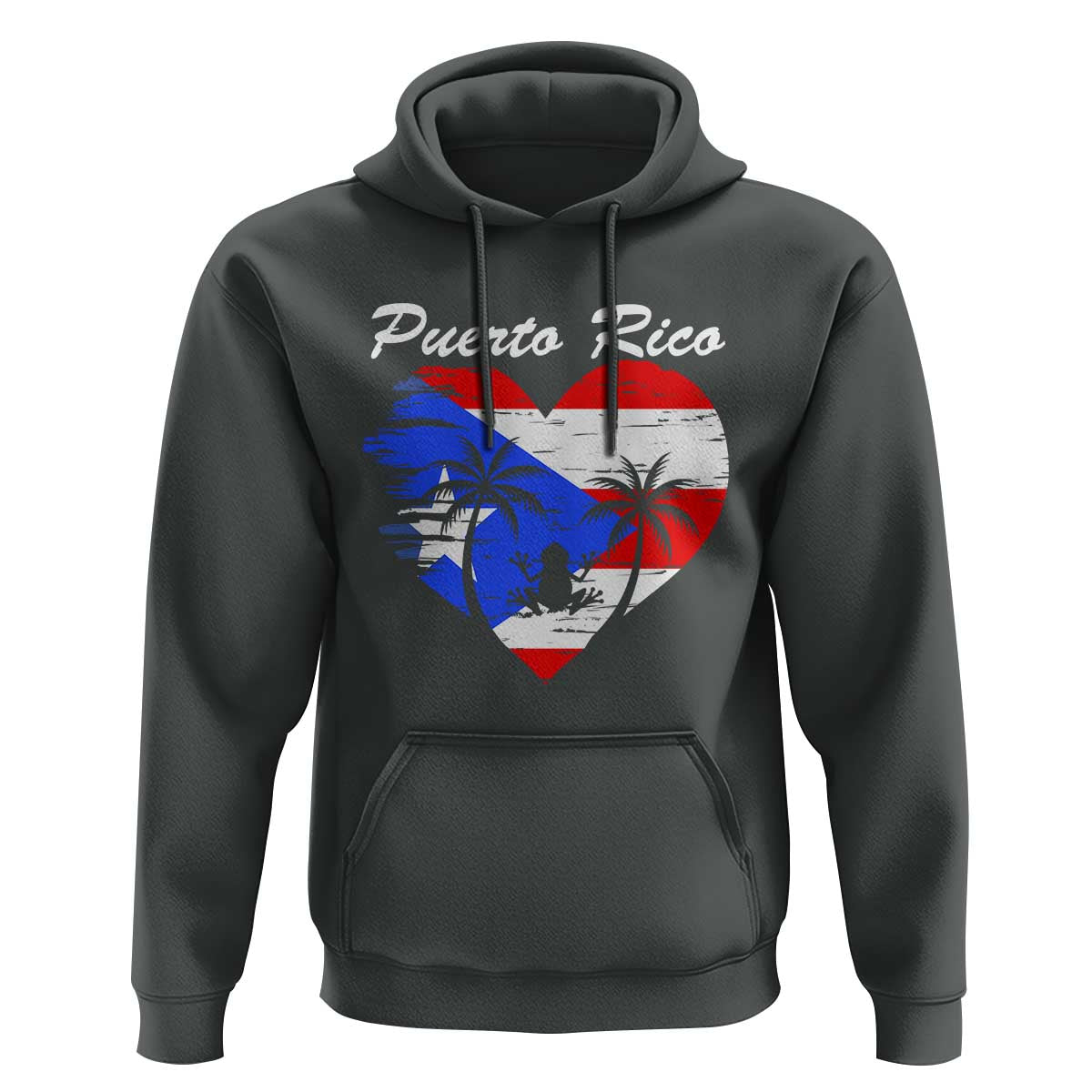 Puerto Rico Hoodie Boricua Coqui Frog Vintage Puerto Rican Flag - Wonder Print Shop