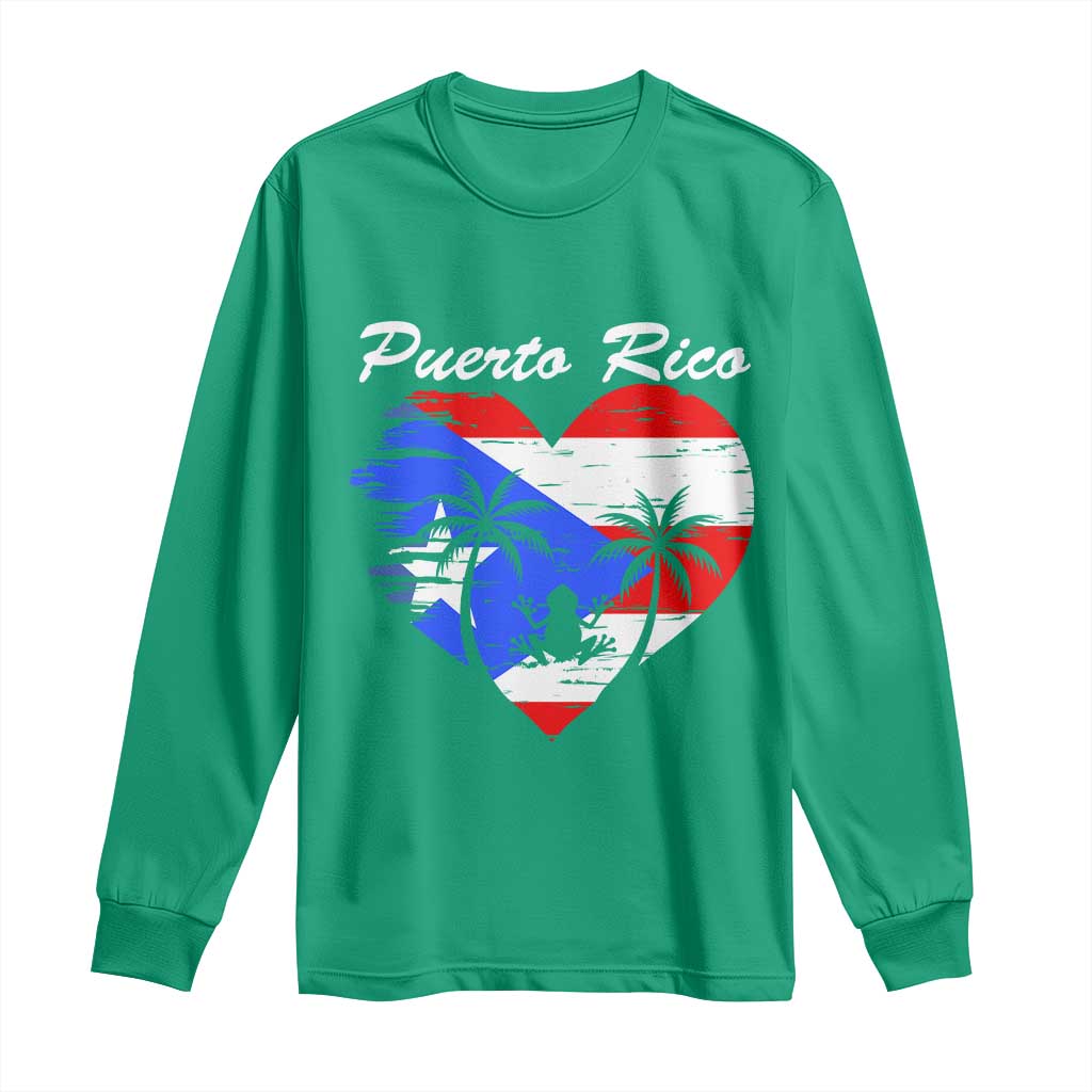 Puerto Rico Long Sleeve Shirt Boricua Coqui Frog Vintage Puerto Rican Flag - Wonder Print Shop