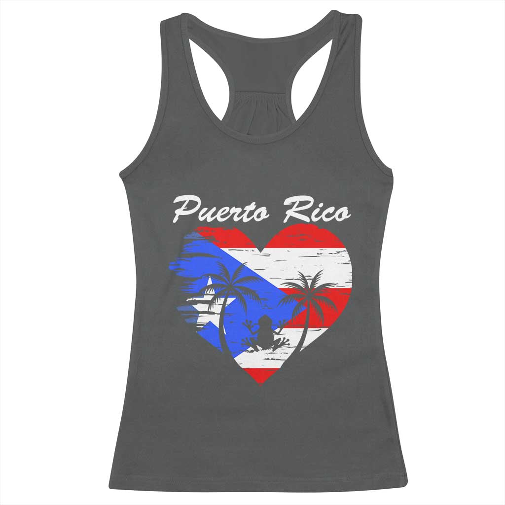 Puerto Rico Racerback Tank Top Boricua Coqui Frog Vintage Puerto Rican Flag - Wonder Print Shop