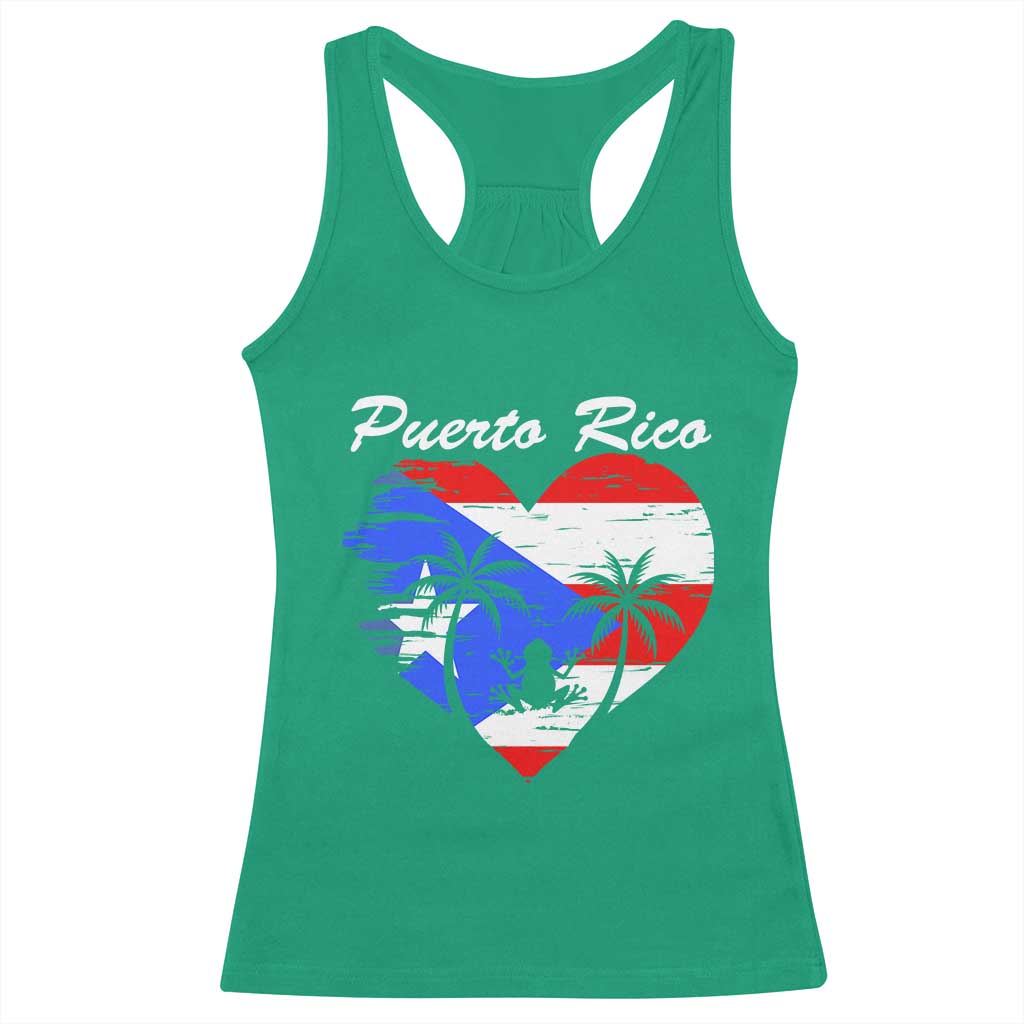 Puerto Rico Racerback Tank Top Boricua Coqui Frog Vintage Puerto Rican Flag - Wonder Print Shop