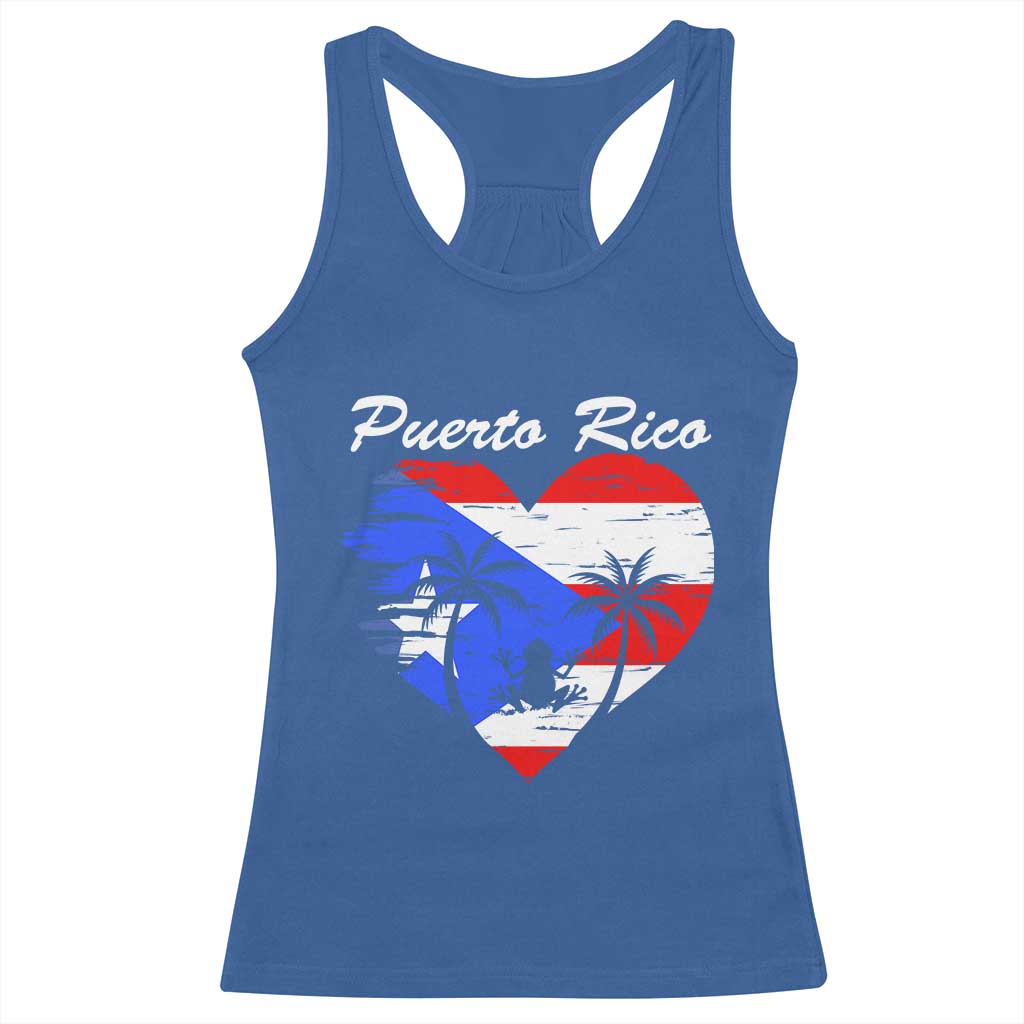 Puerto Rico Racerback Tank Top Boricua Coqui Frog Vintage Puerto Rican Flag - Wonder Print Shop