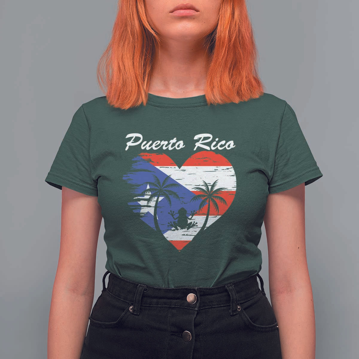 Puerto Rico T Shirt For Women Boricua Coqui Frog Vintage Puerto Rican Flag - Wonder Print Shop