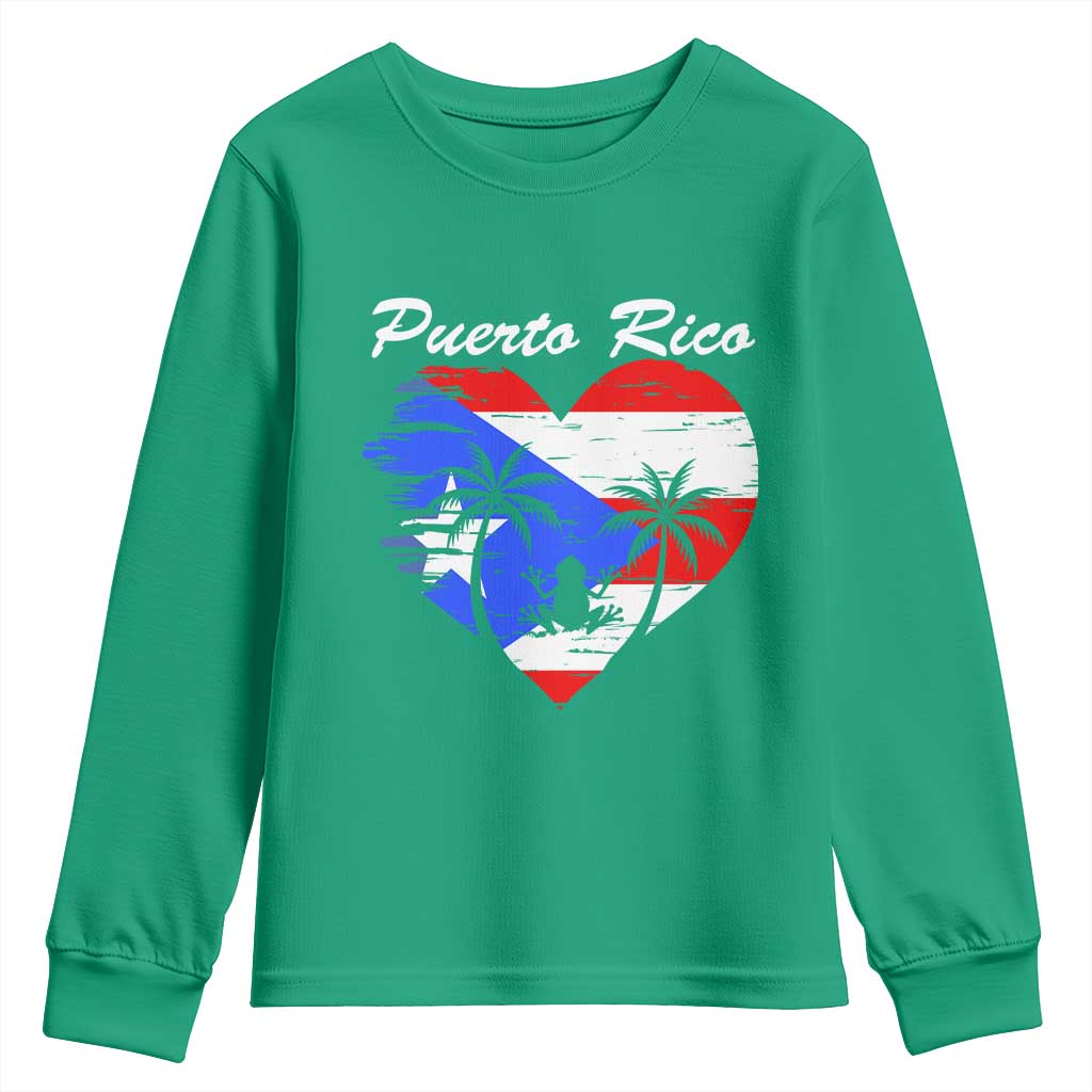 Puerto Rico Youth Sweatshirt Boricua Coqui Frog Vintage Puerto Rican Flag - Wonder Print Shop