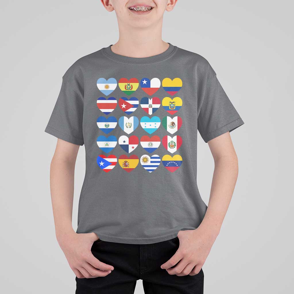 Hispanic Heritage Month Latin American Countries Heart T Shirt For Kid - Wonder Print Shop