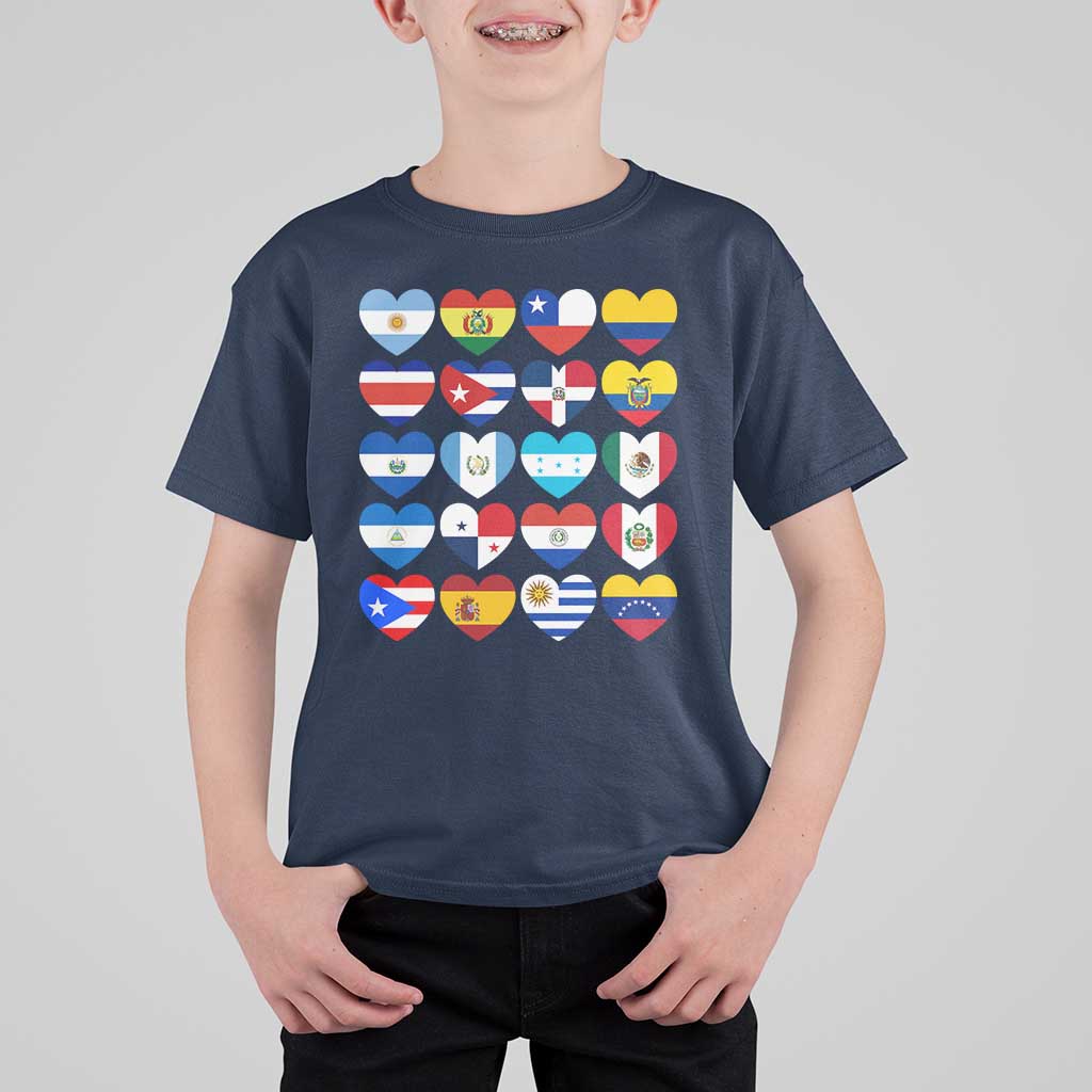 Hispanic Heritage Month Latin American Countries Heart T Shirt For Kid - Wonder Print Shop