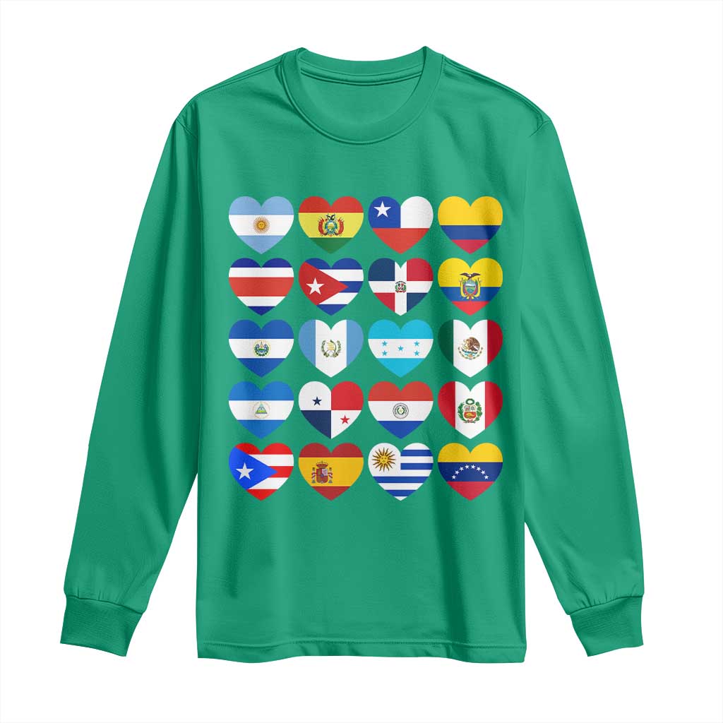 Hispanic Heritage Month Latin American Countries Heart Long Sleeve Shirt - Wonder Print Shop