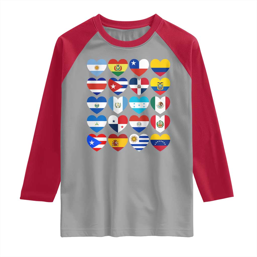 Hispanic Heritage Month Latin American Countries Heart Raglan Shirt - Wonder Print Shop