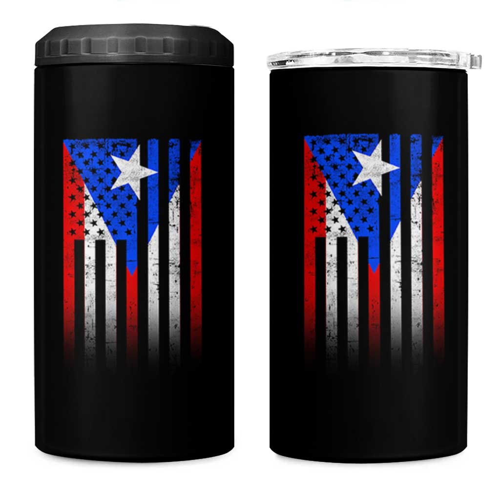 Puerto Rican American 4 in 1 Can Cooler Tumbler Half Rican American Puerto Rico Pride - Wonder Print Shop