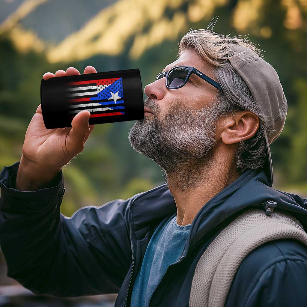 Puerto Rican American 4 in 1 Can Cooler Tumbler Half Rican American Puerto Rico Pride - Wonder Print Shop