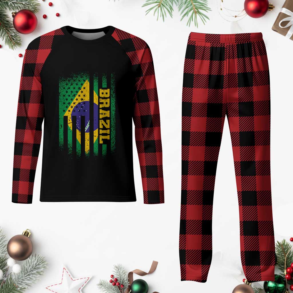 Brazilian Americans Brazilian Pride Latin Vintage USA Brazil Flag Plaid Pajama Set