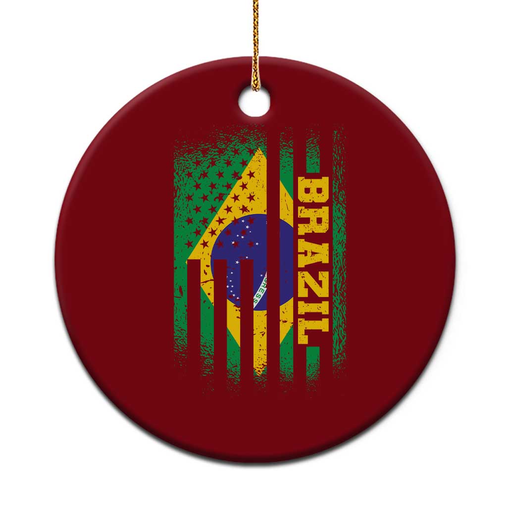 Brazilian Americans Brazilian Pride Latin Vintage USA Brazil Flag Ceramic Ornament